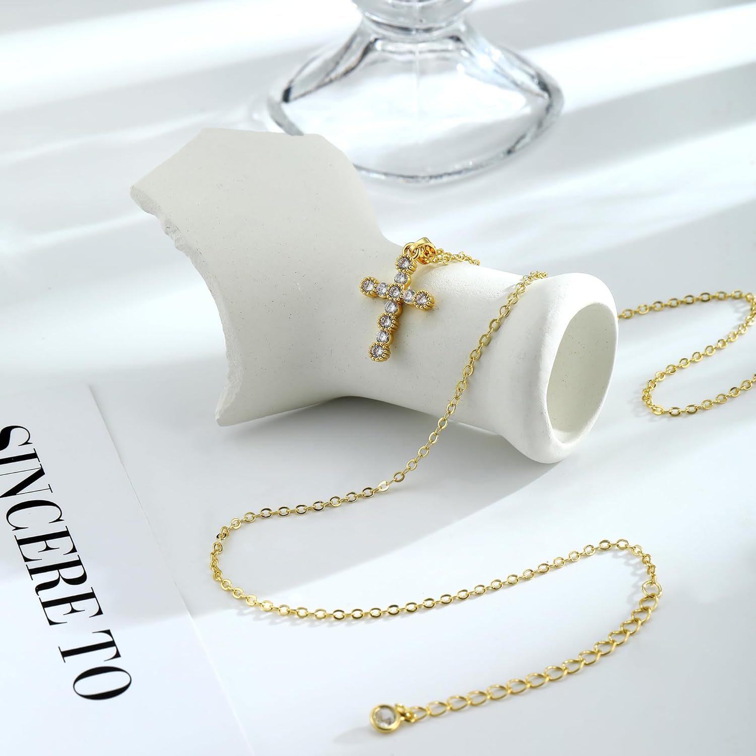 Cross Necklace For Women,14K Gold Silver Plated Small Dainty Colorful Cubic Zirconia Cross Pendant Choker Necklaces For Women,Easter Jewelry Gifts - Image 4