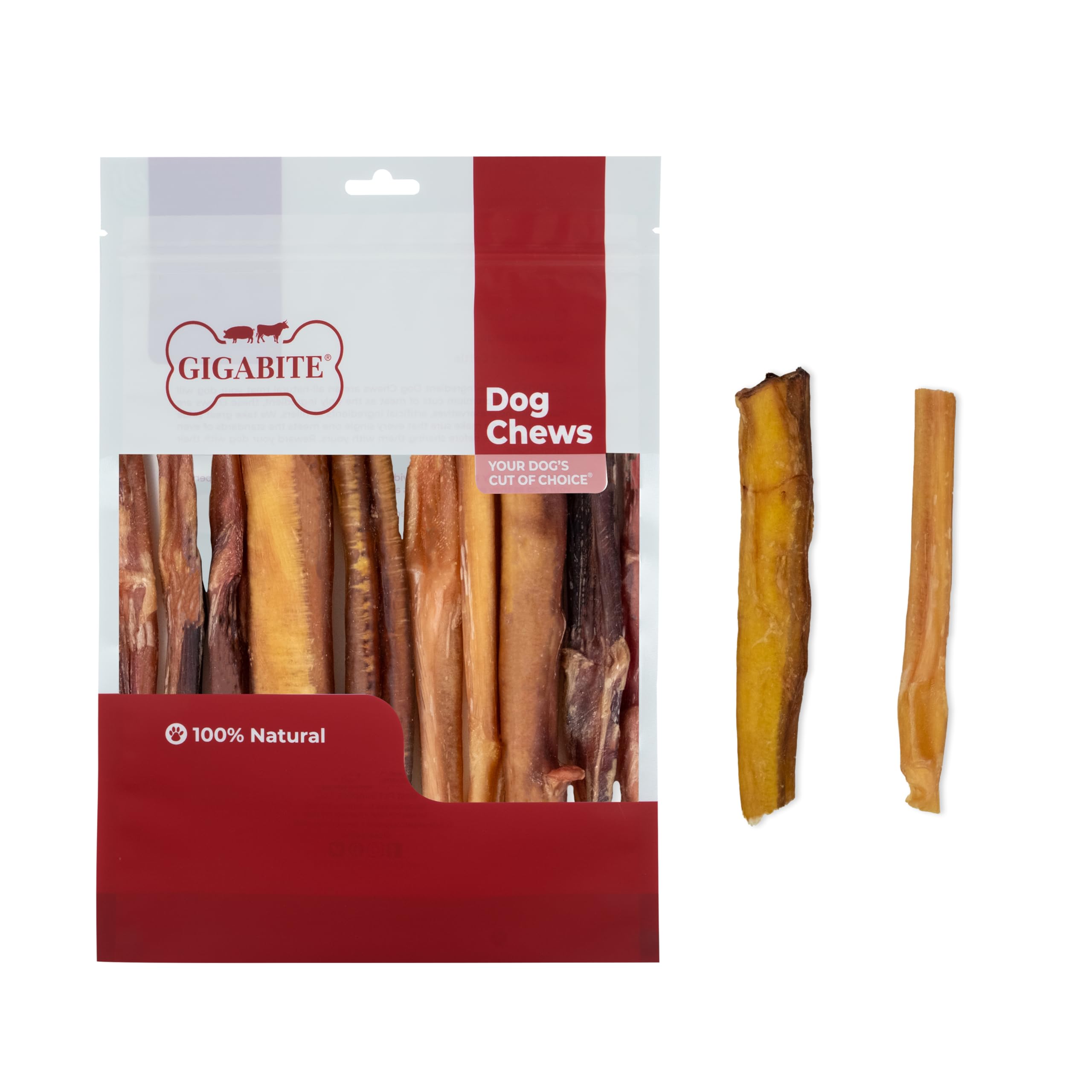 GigaBite Bully Sticks for Dogs All Natural Beef Pizzle Dog Chews, Odor &amp; Rawhide Free Dog Treats, Long Lasting High Protein Chews Digestible Dental Dog Treat - Sticks (Regular 6"), 1 Pound