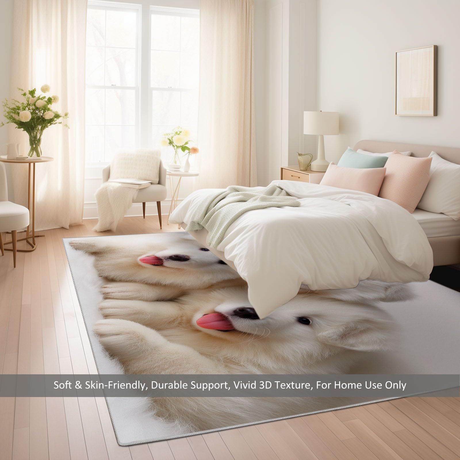 Générique Dywan z krótkim włosiem, można prać w pralce, zwierzęta, psy, gry, fotografia, sztuka, antypoślizgowa mata odporna na pleśń 140 x 200 cm, do salonu, sypialni, jadalni, biura, biały