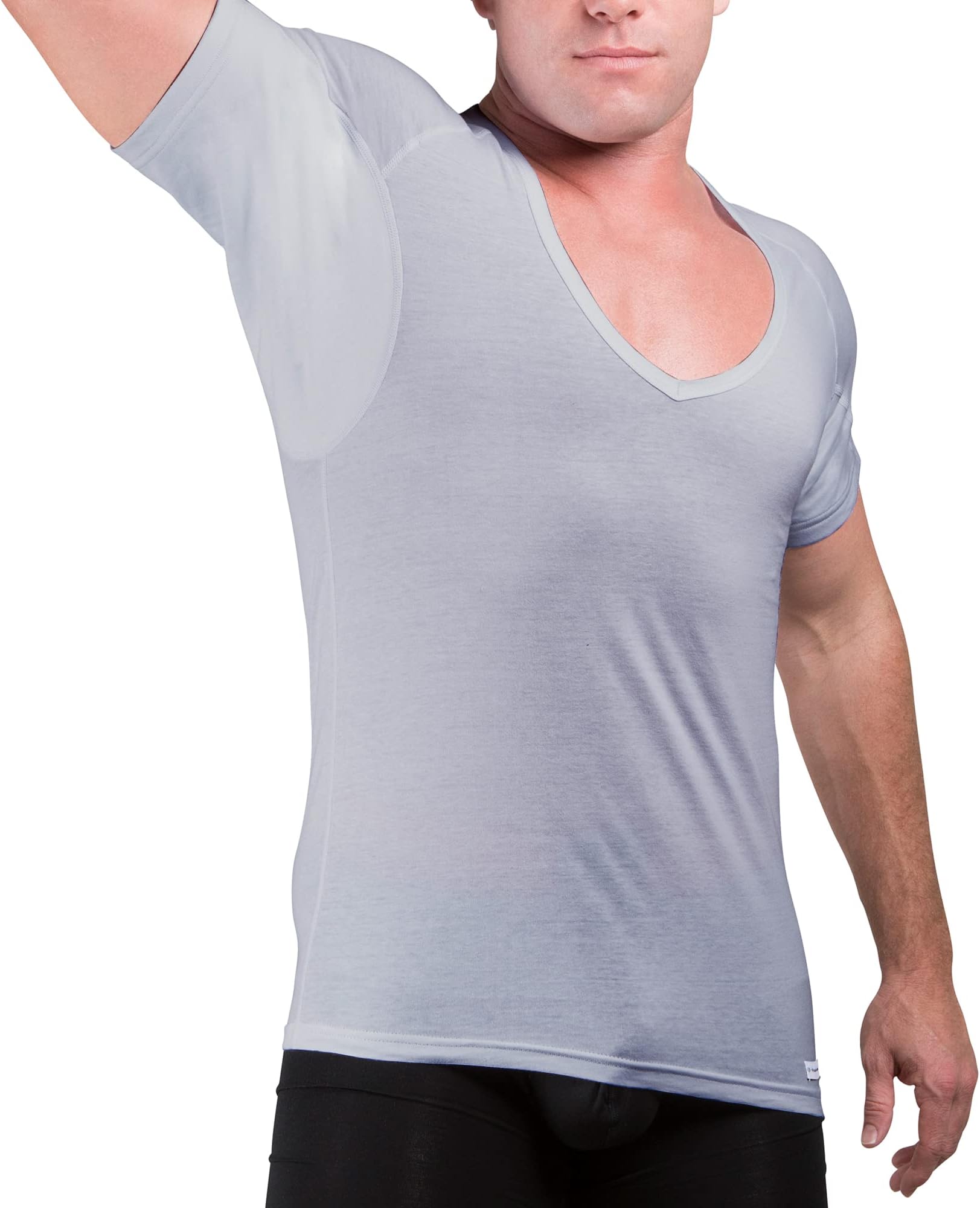 EjisSweatproof Undershirt Mens Cotton Deep V w Sweat Pads, Silver Treated to Fight Embarrassing Odor, Aluminum Free Alternative