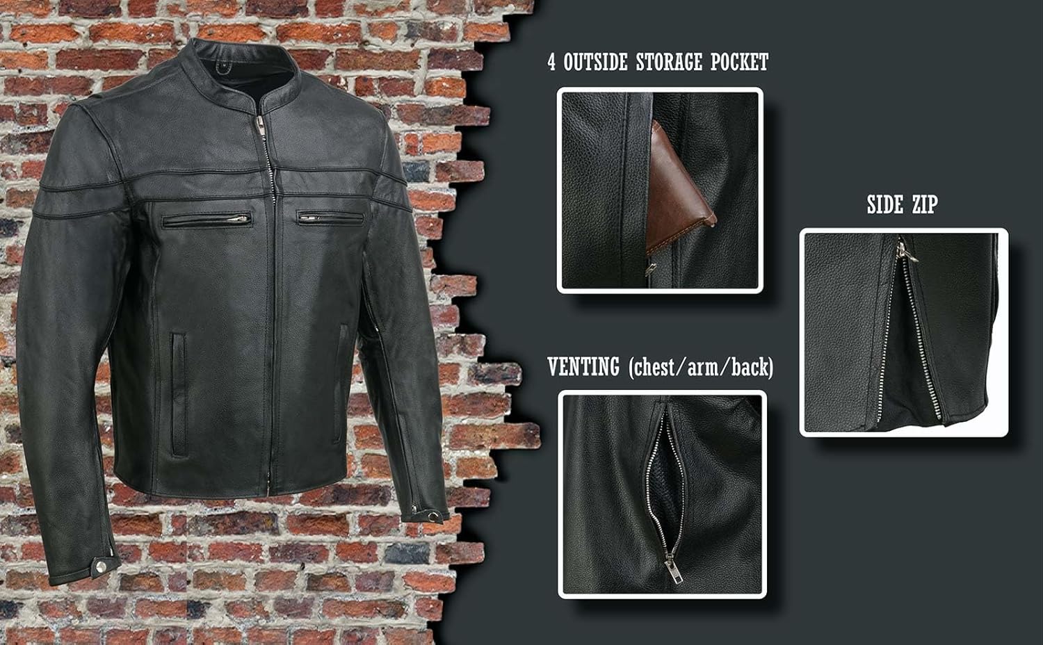 Men's Split Leather Vented Scooter Jacket