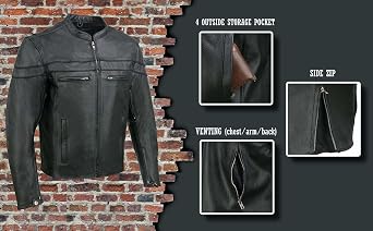 Event Biker Leather Men's Split Leather Vented Scooter Jacket