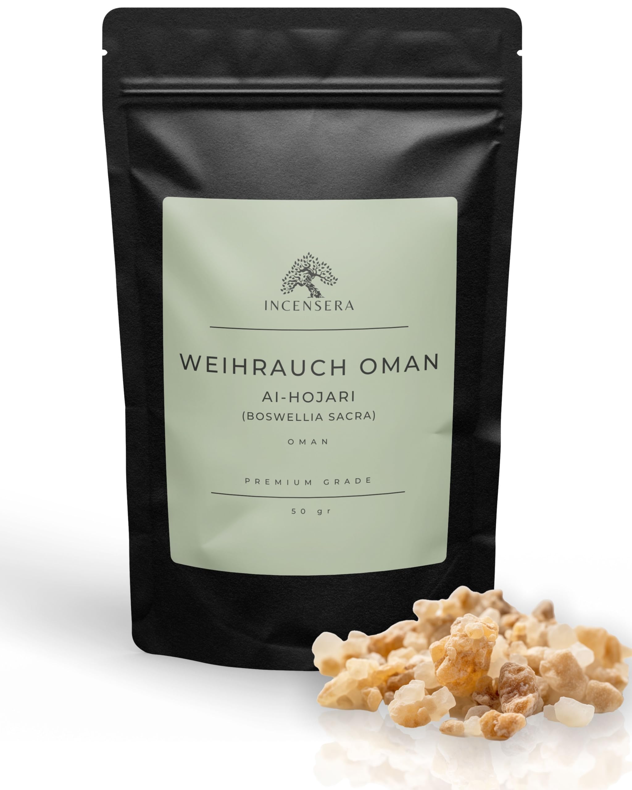 Incensera Weihrauch Oman 50 g - Baumharz zum Räuchern & Ausräuchern negativer Energie, Hochwertiges Räucherwerk, Harz & Frankincense, Perfekt für Hausreinigung