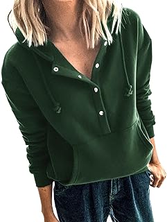 Hoodies for Womens Button Down Solid Color Hoodies Long Sleeve Casual Drawstring Pullover Patchwork Sweatshirts with Pockets Casual Color Block Raglan Long Sleeve T-Shirt Plain Blouses Workout Tops