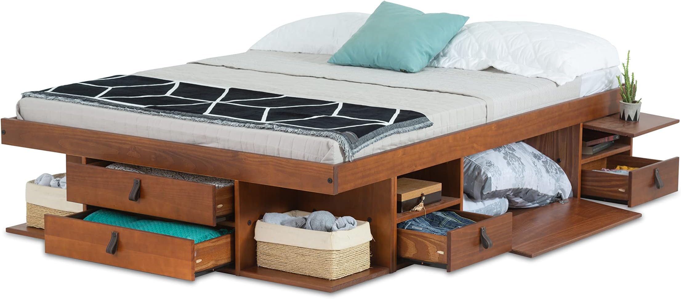 Bali Storage Bed Frame Pine 140x200cm 4ft6 Double, Slatted Base: Caramel