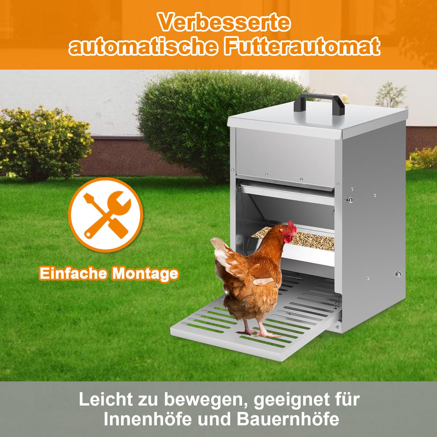 5 kg automat do karmy dla kur, zabezpieczenie przed szczurami, dzięki stopce, ocynkowana stal, automat do karmy dla kur, kaczek, gęsi
