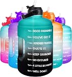 QuiFit 1 Gallon Water Bottle - with Straw & Motivational Time Marker Leak-Proof BPA Free Reusable Gym Sports Outdoor Large(128OZ/73OZ) Capacity Water Jug