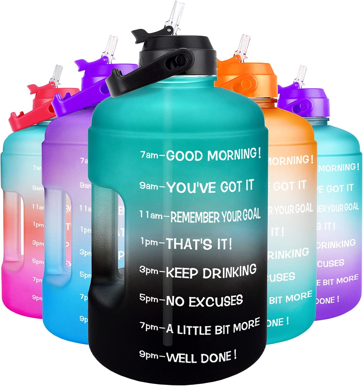 1 Gallon Water Bottle - with Straw & Motivational Time Marker Leak-Proof BPA Free Reusable Gym Sports Outdoor Large(128OZ/73OZ) Capacity Water Jug