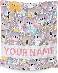 Personalized Koala Blanket Gifts with Name - 40"x50" Cute Throw for Women, Girls - Colorful Soft Fuzzy Blankets for Couch & Sofa