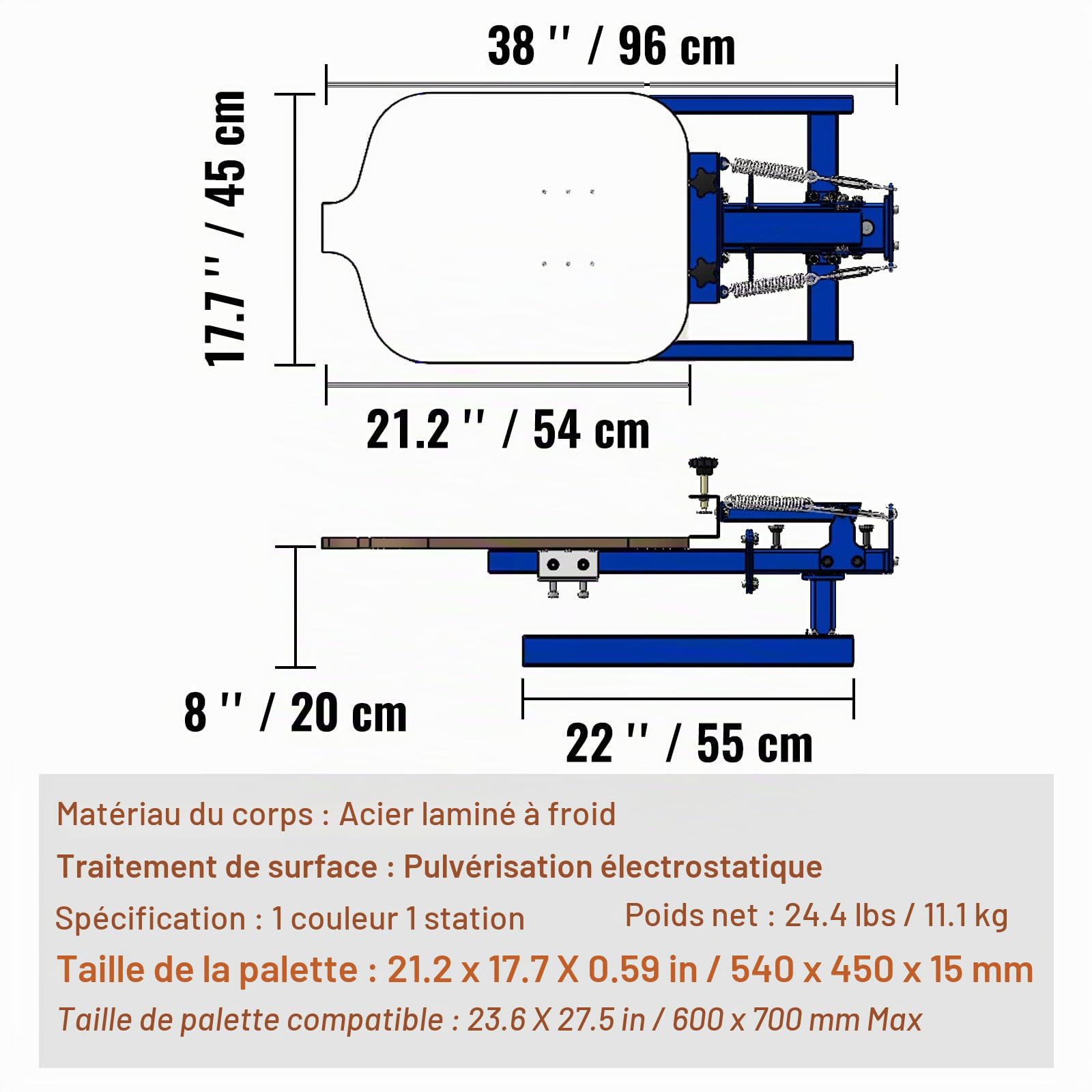 VEVOR Kit de sérigraphie 1 couleur 1 station de sérigraphie 55 x 45 cm pour t-shirt