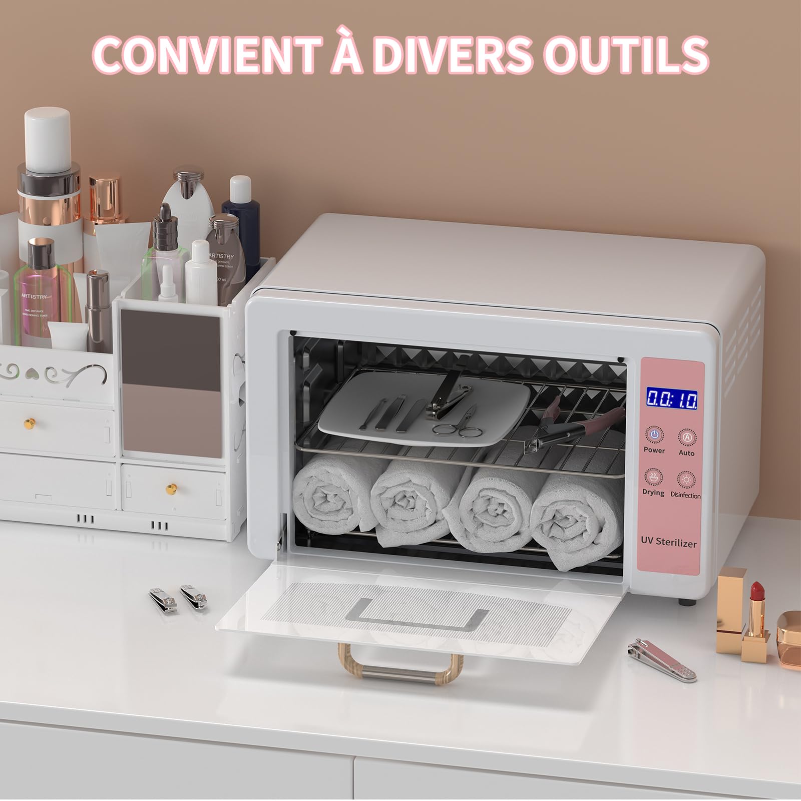 Stérilisateur d'esthéticienne, stérilisateur d'outils à ongles 10l, stérilisateur d'ongles UV multifonctionnel, armoire de nettoyage de grande capacité pour la maison, Salon de beauté et Spa