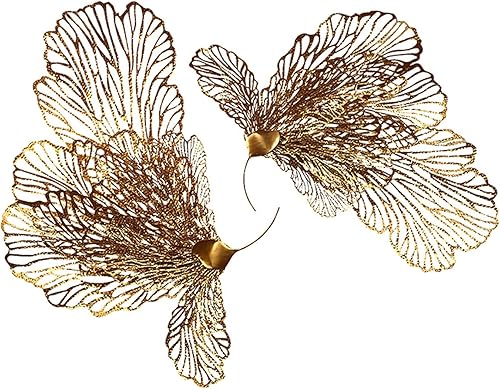 GUENZO Esculturas de decoración de pared, diseño de plumas de pavo real de lujo, colgante de hierro para sala de estar, decoración de pared,