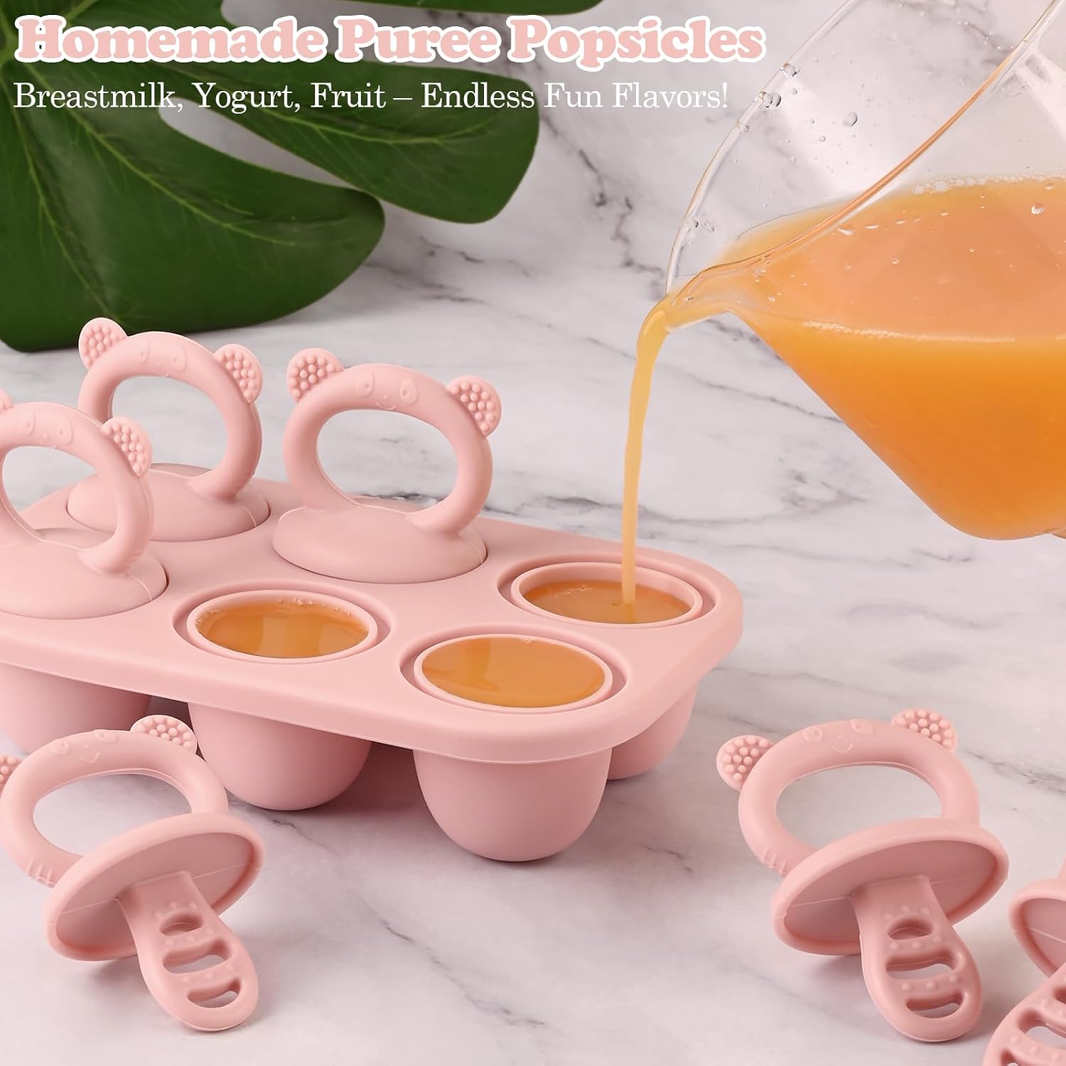 BokingOne Silicone Popsicle Molds, 6-Cavity Breastmilk Ice Pop Molds, Mini Frozen Pop Tray Molds for Baby Teething Relief Toddler Feeding Matte Pink
