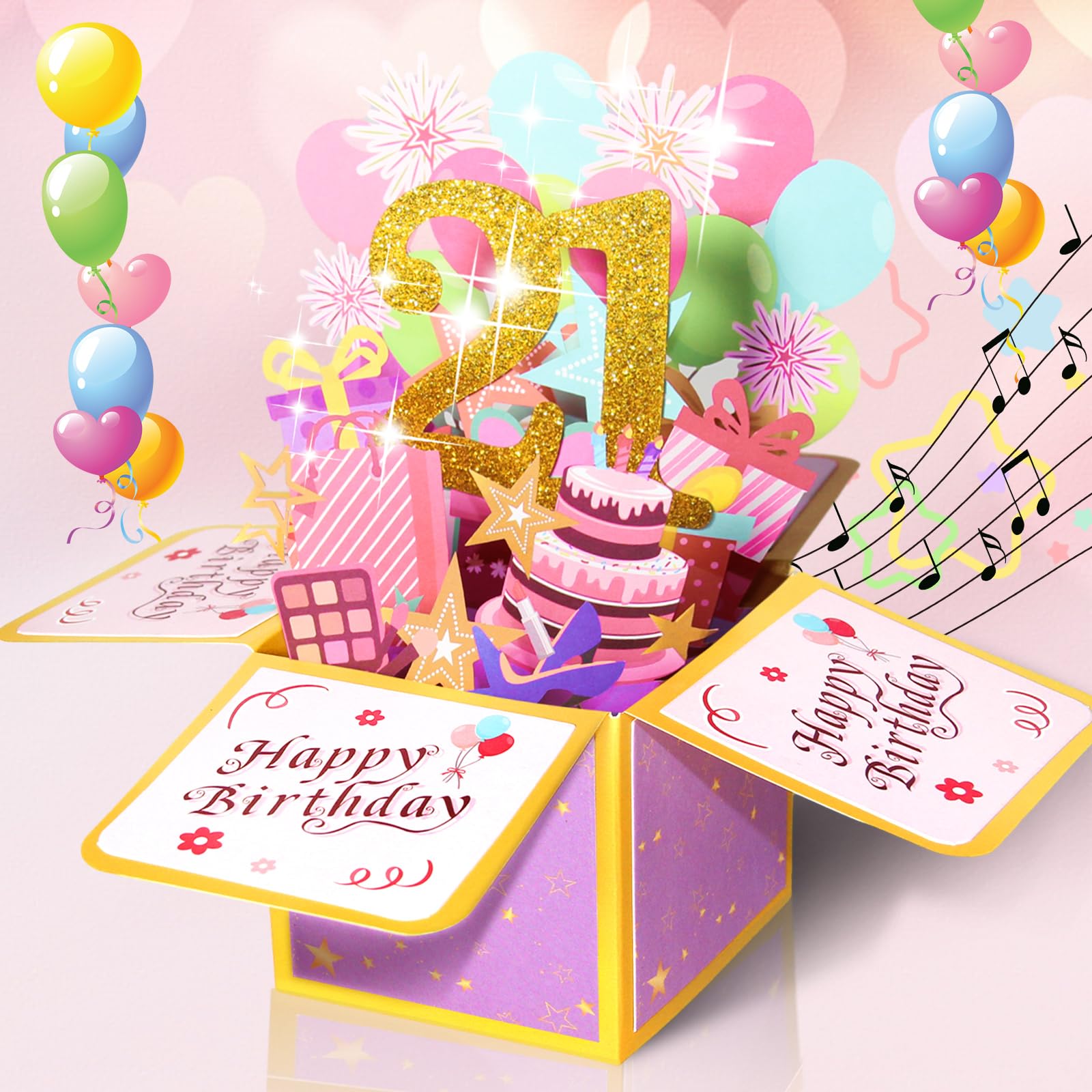 GIFTING GIGGLES 3D-Pop-Up Geburtstagskarte Zum 21. – Mit Glitzer, Umschlag & Siegel, Für Frauen & Männer