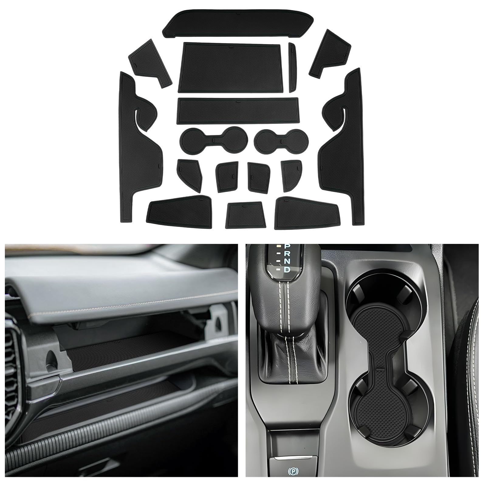 CDEFG Kompatibel mit Ford Ranger T9 2023 2024 2025 2026 Raptor Wildtrak XLT, Gummimatten Mittelkonsole Antirutschmatten rutschfest Becherhalter Gummi Matte Raptor Wildtrak XLT Zubehör (Schwarz)