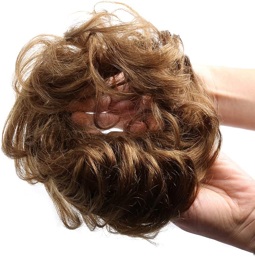 Bella Hair 100% Human Hair Scrunchies for Women Bun Up-Do Hair Pieces Wavy Curly or Messy Ponytail Extensions (#4 Chocolate Brown/Dark Golden Brown)