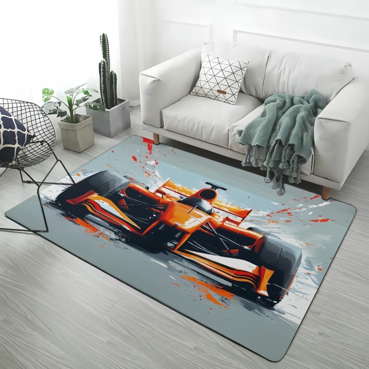 Cool Extreme Racing 3D Pattern Area Rug Beige Grey, Formula One Flannel Rug for Boys Teens, Kids Game Floor Mat, Large Living Room Rug Washable Home Decor Rug Bedside Carpet (Color 1,160x200 cm)