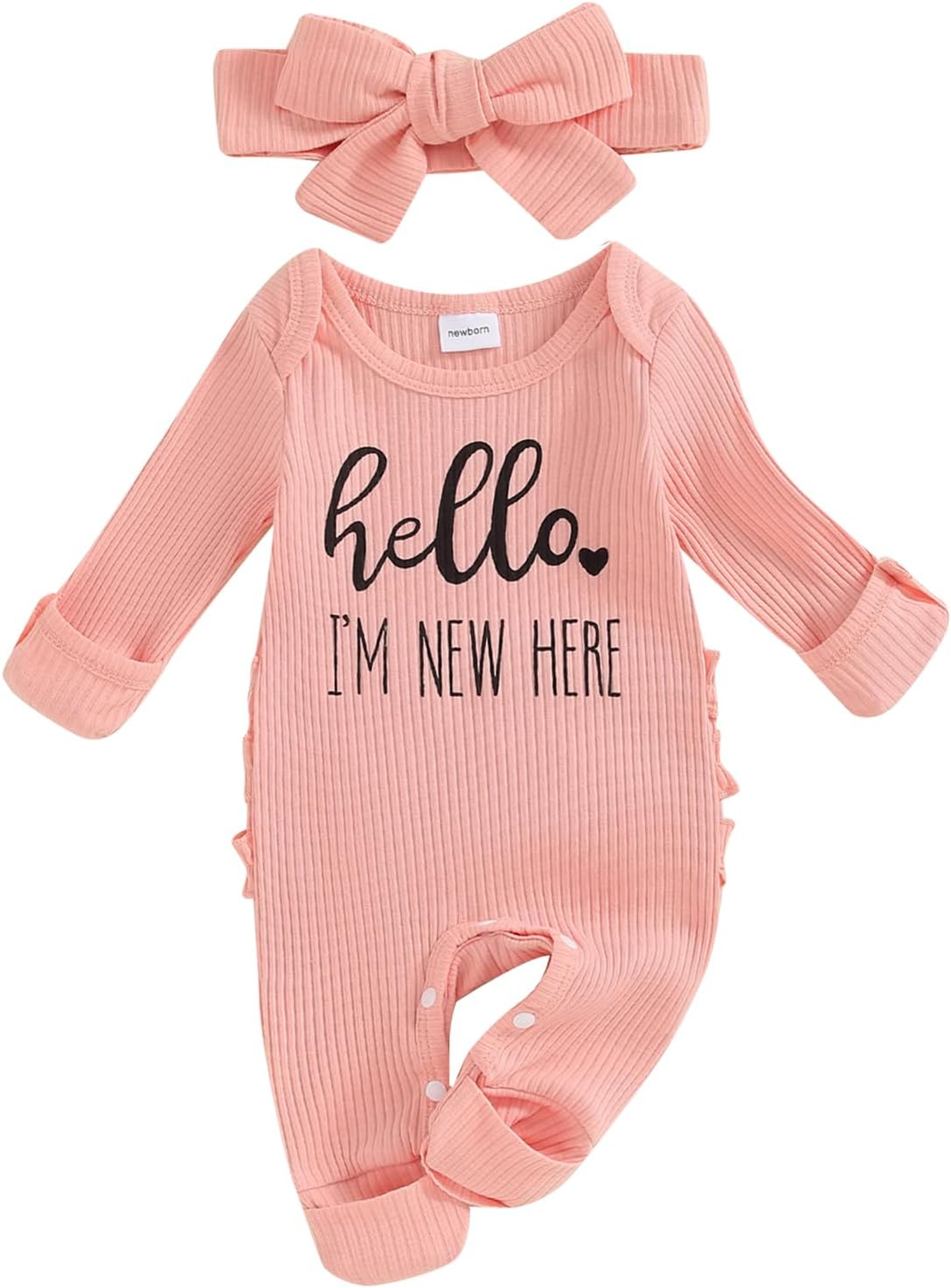 Newborn Baby Girl Romper Clothes Im New Here Long Sleeve Bodysuit One Piece Jumpsuit Going Home Outfit with Headband Newborn Baby Girl Romper Clothes Im New Here Long Sleeve Bodysuit One Piece Jumpsuit Going Home Outfit with Headband