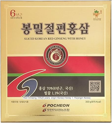 Pocheon - Rebanada de ginseng rojo Panax coreano de 10.6 onzas (10.6 onzas) con miel, saponina, apoyo inmunológico natural