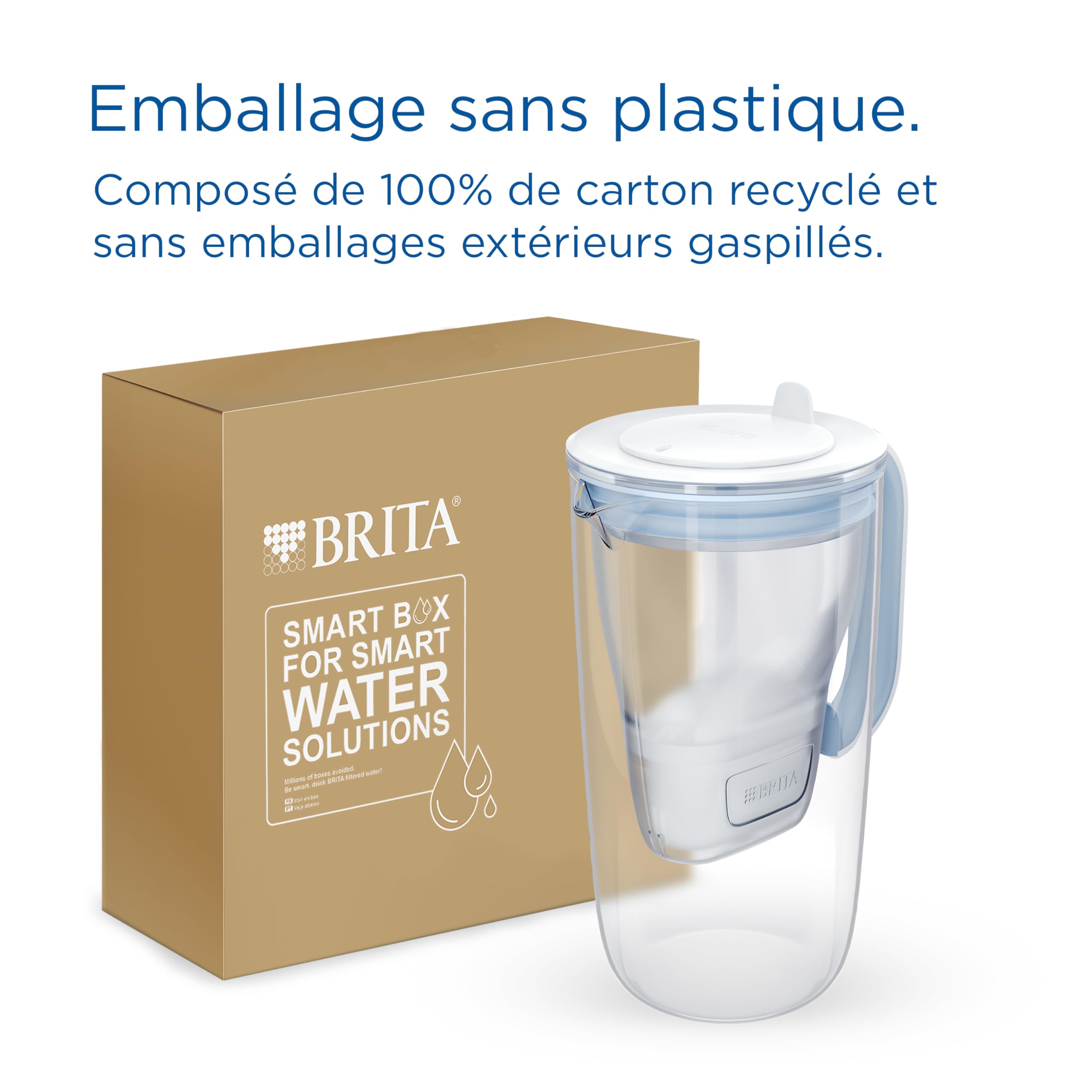 BRITA Carafe Filtrante Verre Bleue (2,5l) incl 3 filtres à eau robinet MAXTRA PRO Pure Performance réduit PFAS*, calcaire, chlore, certaines impuretés et métaux indicateur temps et volume versé