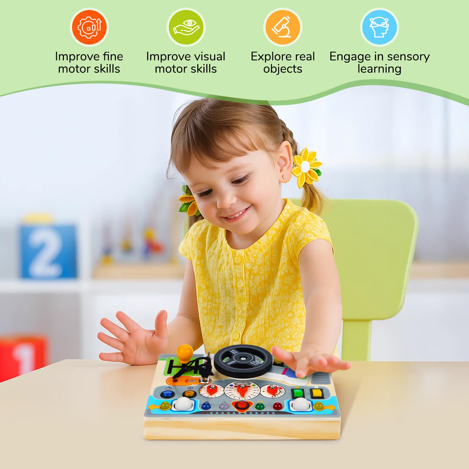 Tableau D'activités Montessori Volant Simulé Avec LED - Jouet En Bois Sensoriel Pour Enfants 1-3 Ans, Autistes - 5