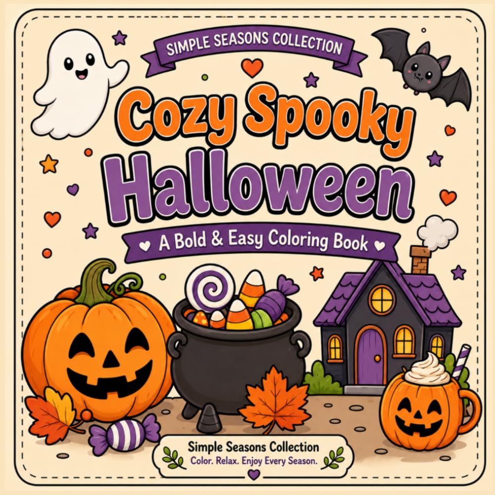 Cozy Spooky Halloween: A Bold & Easy Coloring Book. (Simple Seasons Collections)