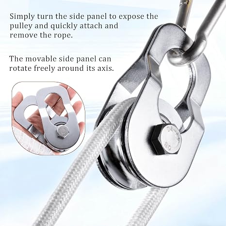 Heavy Duty Cable Snatch Pulley Block with 32FT Rope and Hook,Bearing Inside,for Garage,Attic,Kayak,Deer Hanging,Gym Equipment,800LB Lifting, 1 Pack