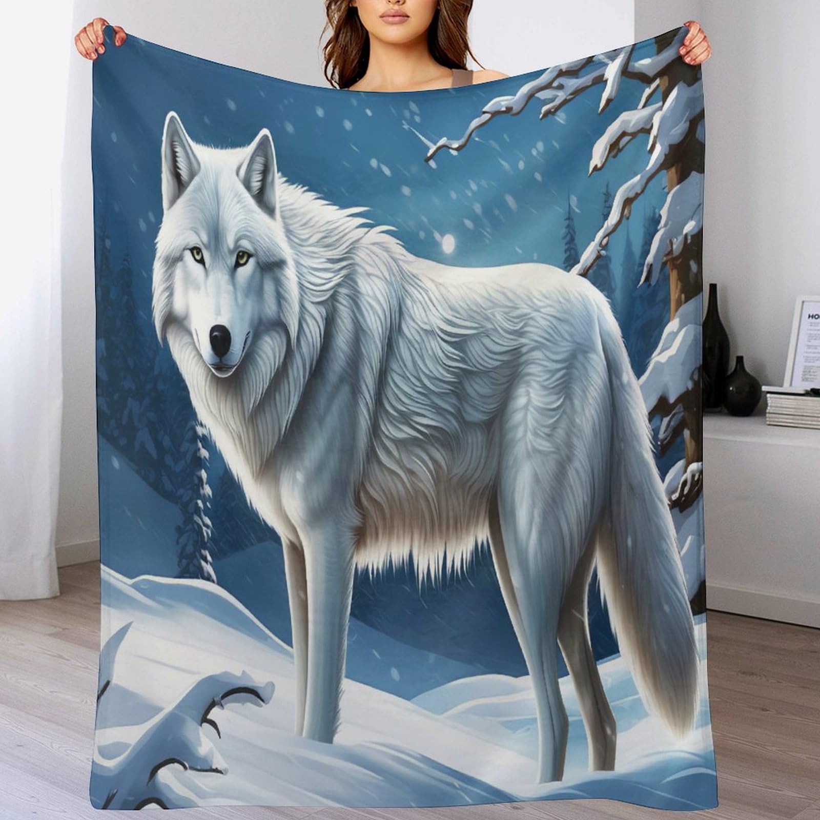 Couverture Polaire Flannel Loup Contre les Frissons du Soir Plaid Thermique de Lit