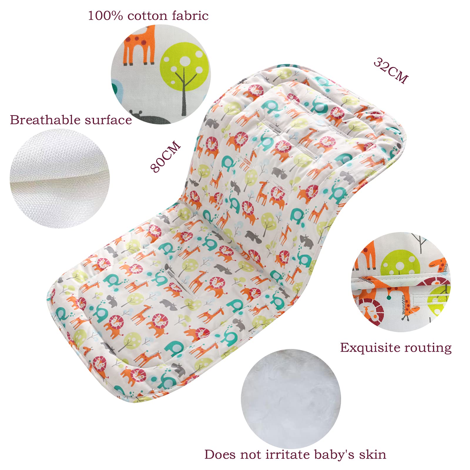 Baby Sitzauflage für Kinderwagen, 32x78 cm Baby Sitzeinlage aus 100% Baumwolle Weiche und Reversible Autositz Kinderwagenauflage für Babyschale Buggy (Bär)