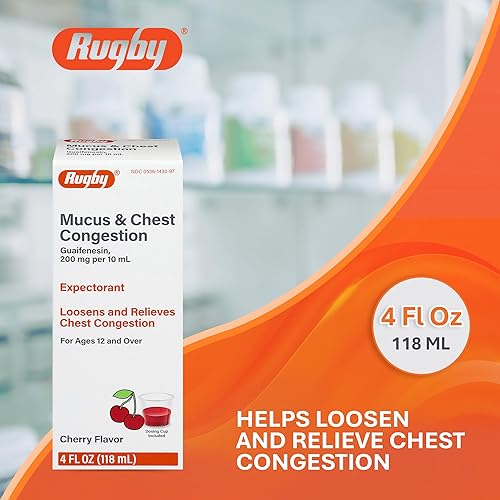 Miniatura 2 de Jarabe para la tos con mucosidad y congestión en el pecho Rugby, expectorante con guaifenesina 200 mg, sabor a cereza - 4 fl oz (1 paquete)