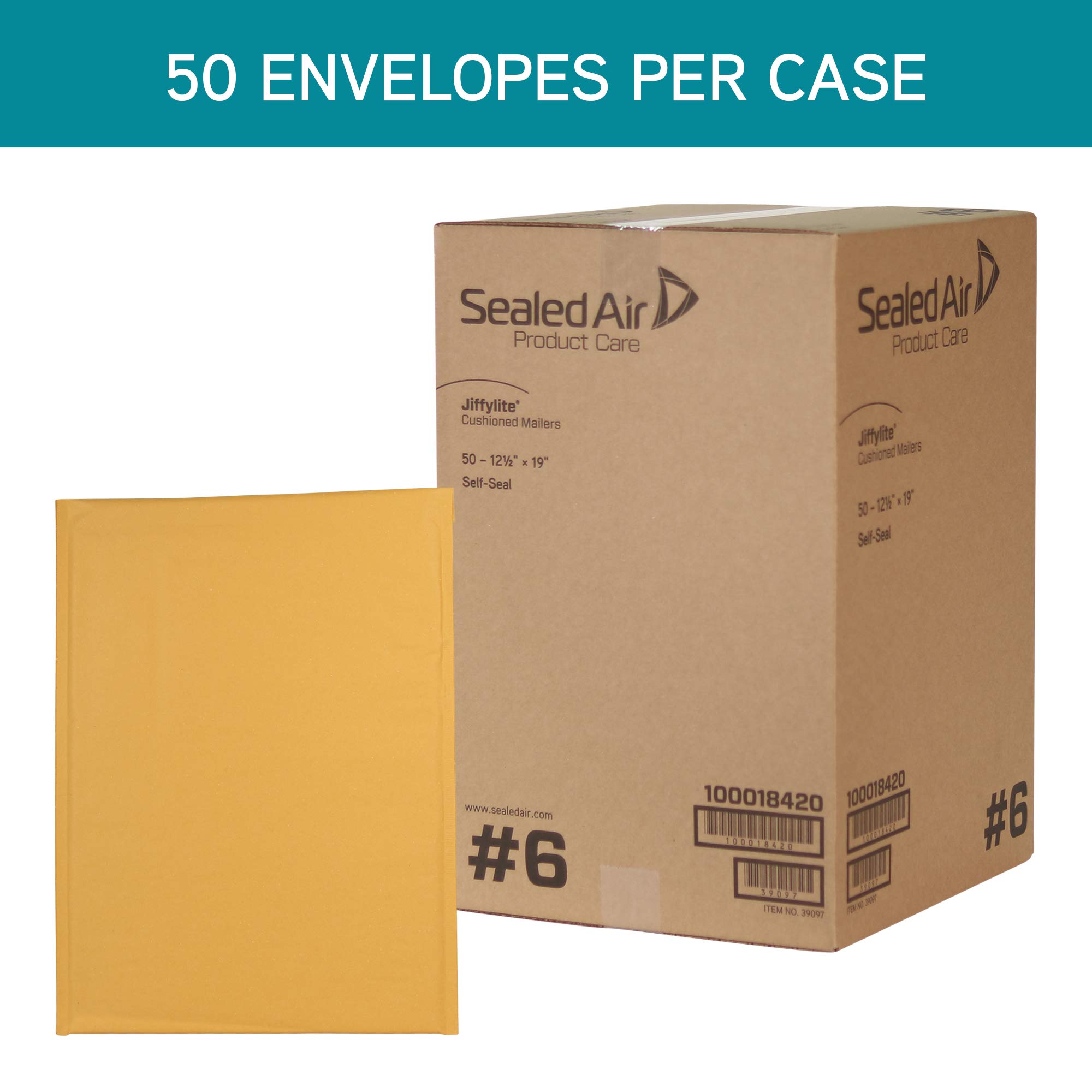 Calidad Park Sealed Air Jiffy Lite acolchados sobres, cierre autoadhesivo, 6, 12,5 x 19 cm, 50 unidades (sel39097)