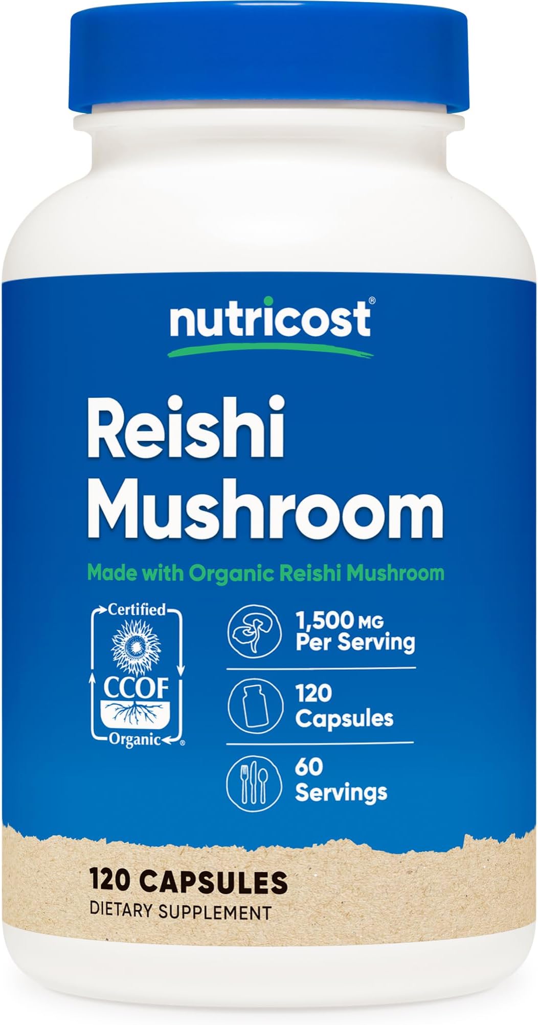 Nutricost Organic Reishi Mushroom Capsules 1500mg, 60 Servings - Certified CCOF Organic, Vegan, Gluten Free, 750mg Per Capsule, 120 Capsules