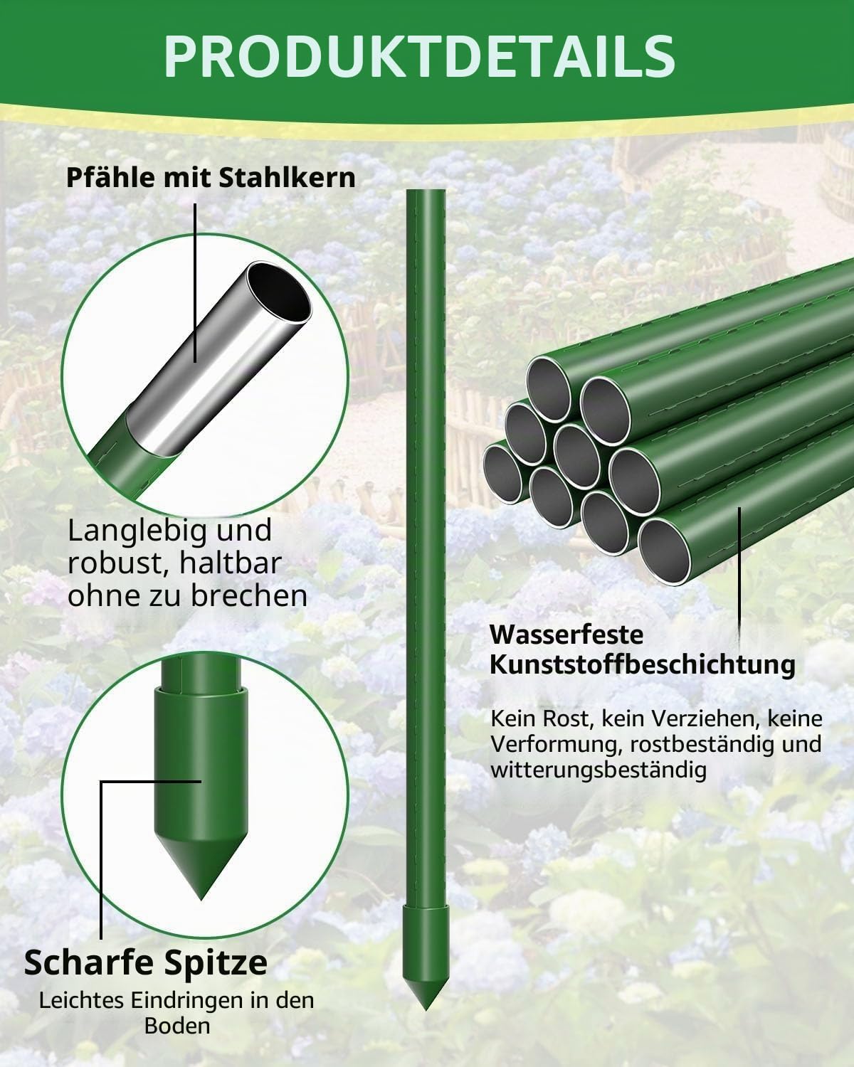 MYMULIKE 4 Sätze Tomaten Rankhilfe (Green, 120CM)
