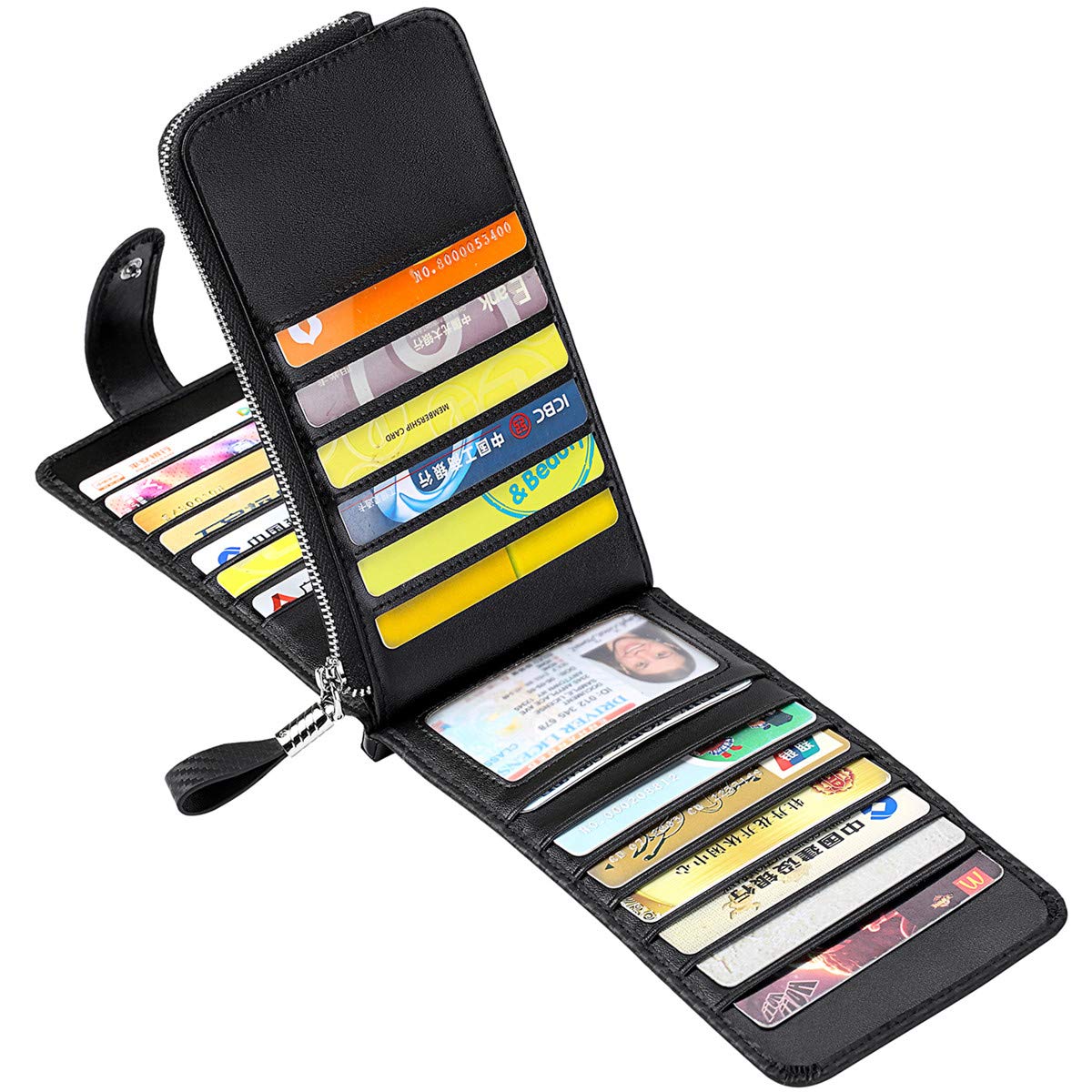 [JEEBURYEE] カードケース レディース メンズ 財布 長財布 本革 薄型 RFID スキミング防止 レザー カード入れ 小銭入れ付き 大容量 カード26枚収納 男女兼用 カーボンブラック