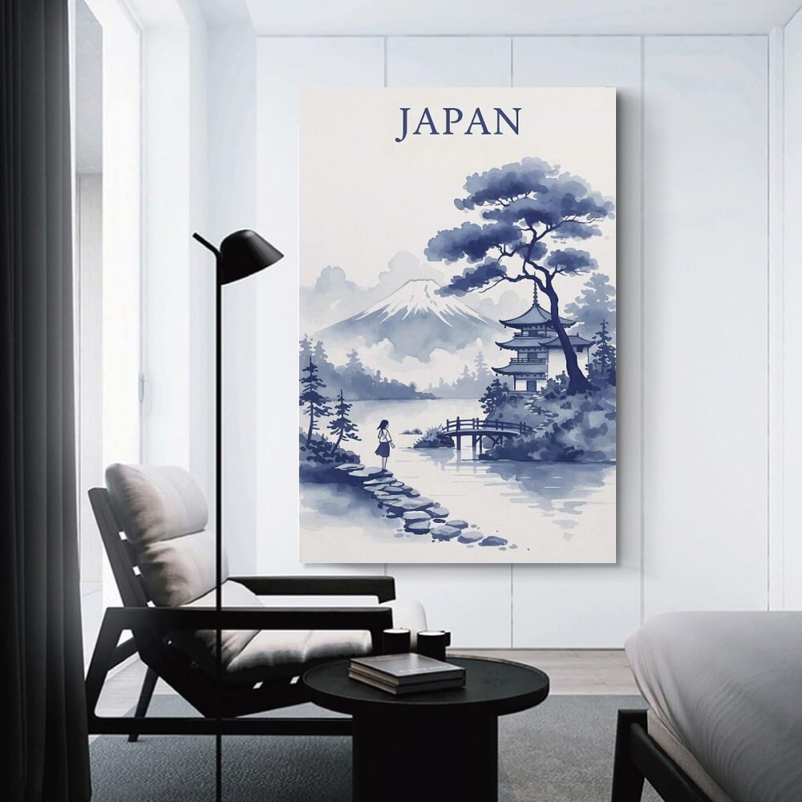 Junmoney Canvas Wall Picture Japanese Landscape with Pagoda And Mount Fuji, 20x30inch(50x75cm), for Calm Bedrooms, Home Corners Or Flats, Decorative Wall Art for Cosy Rooms