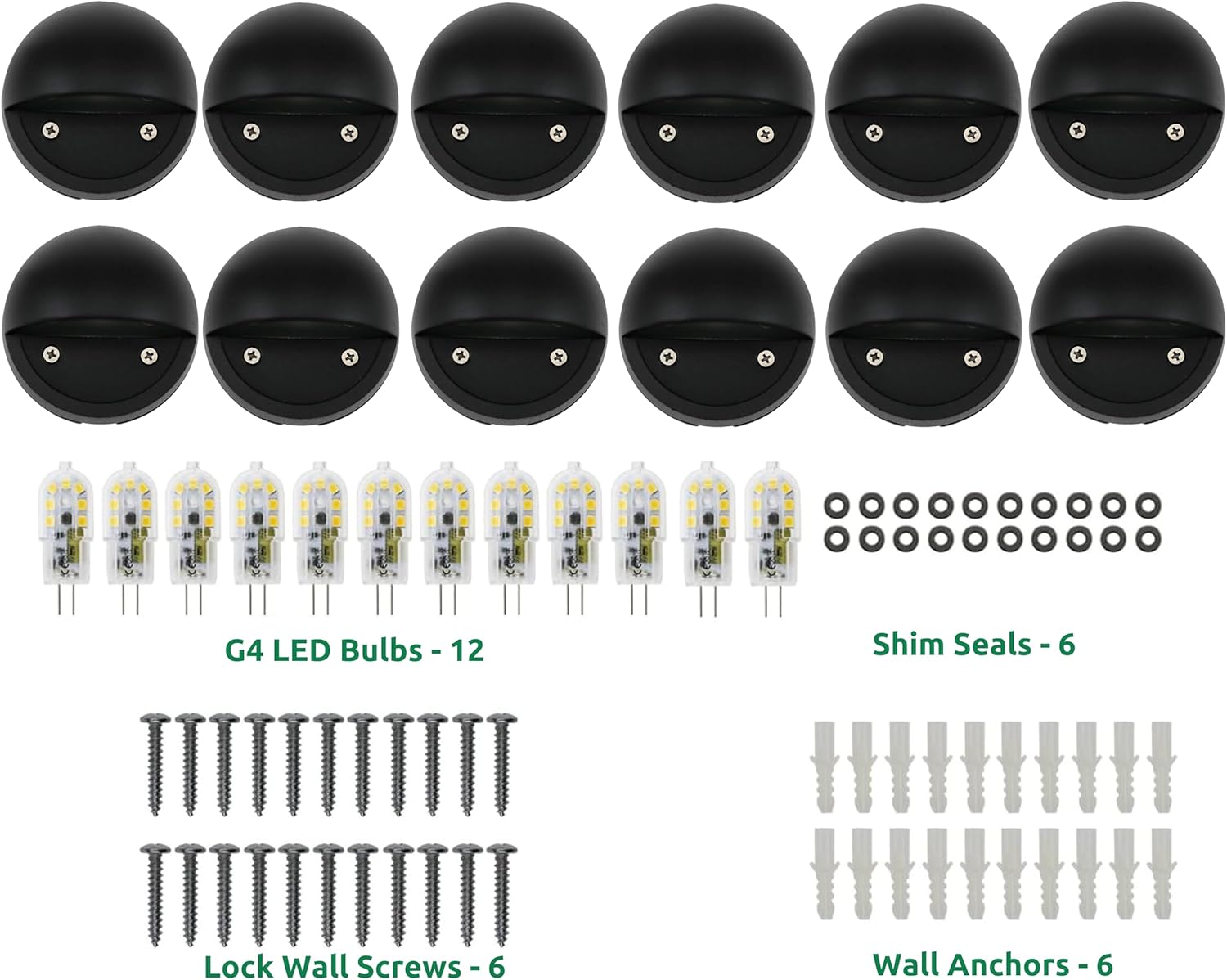 Lumina Lighting® 2W Landscape Deck Lights (12 Pack) | Low Voltage Landscape Deck Lights Waterproof - Outdoor Patio Step Deck Lighting 12V 3000K Replaceable G4 LED Bulb Included DSL0103-BKLED12 (Black)