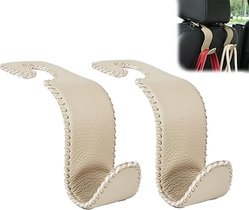 Amooca Gancho universal para reposacabezas de asiento de automóvil, colgador de cuero con metal para asiento de automóvil, organizador para bolso,