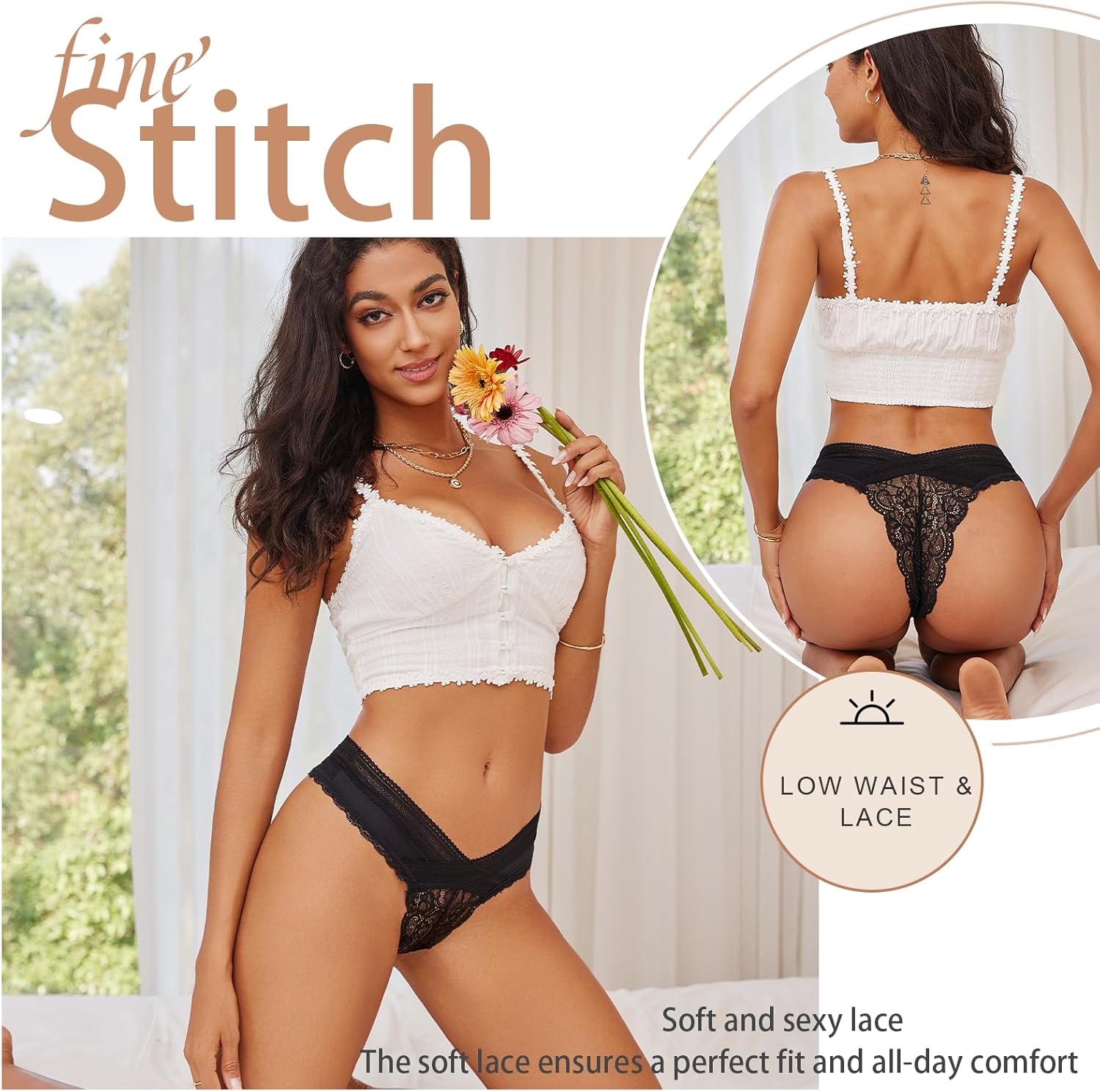 5 Pack Seamless Lace Thongs For Women Underwear Sexy Low Rise No Show Thong Stretch Womens Panties - Image 2