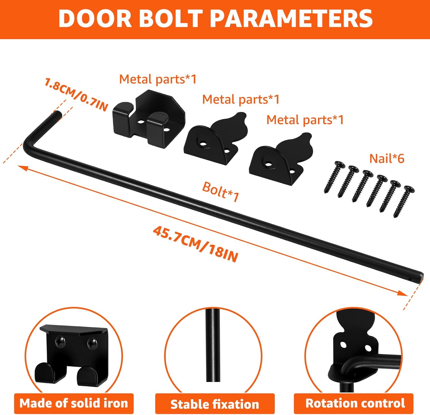 Cane Bolt Gate Drop Rod Kit 18 inch Solid Steel Cane Bolts Heavy Duty Gate Drop Rod for Wood Fences PVC Vinyl Metal Gates Fences Doors (18in)