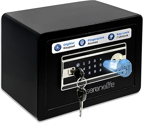 SereneLife Seguro para huellas dactilares de 0.63 pies cúbicos, acceso electrónico de huellas dactilares, dinero, pistolas y joyas seguro para el