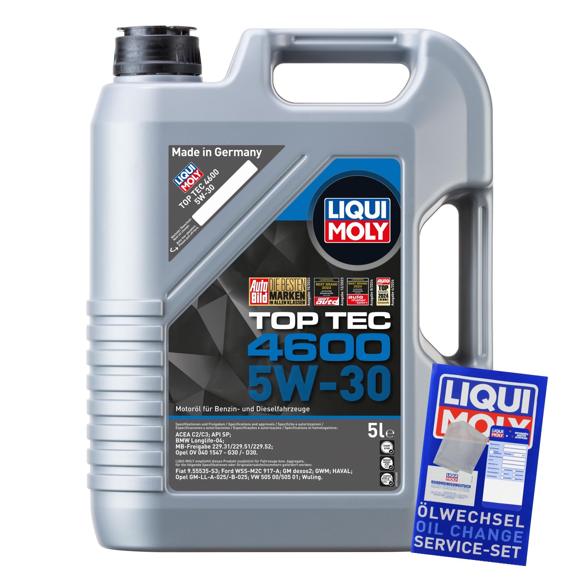 Inspektionspaket enthält 9 L Motoröl Top Tec 4600 5W-30 Ölfilter Luftfilter Innenraumfilter Kraftstofffilter für Grand Cherokee IV WK WK2 3.0 CRD V6 4x4