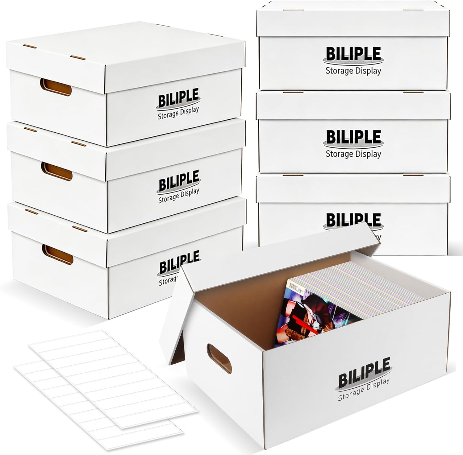7 Pack Comic Book Storage Box, 15.8" X 7.2" X 10.7" Thick Cardboard Comic Long Box with Lids, Holds 150-175 Current/Silver Age Comics, Stackable Comics Books Bin Container Organizer Holder(White)