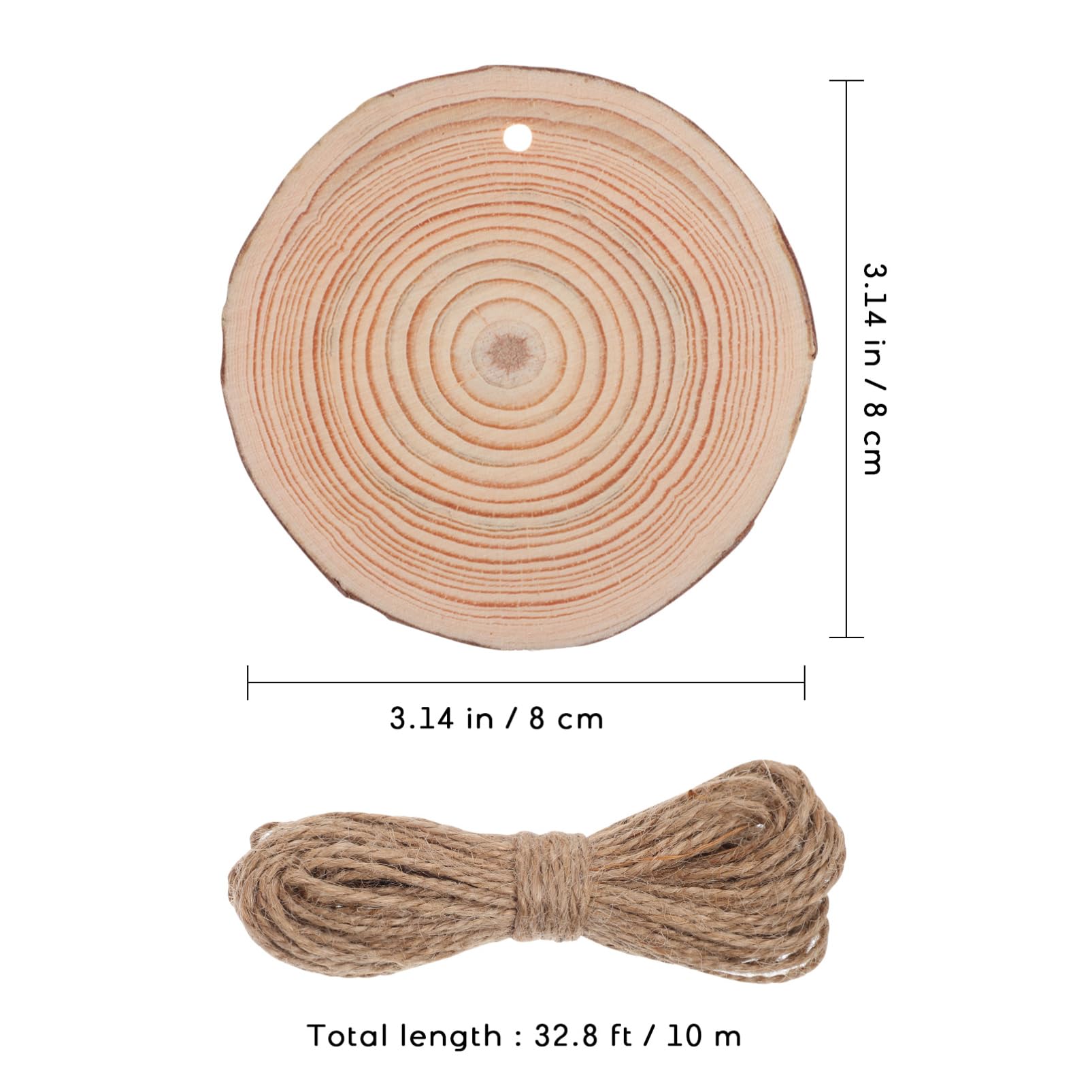 Unbemalte Runde Holzscheiben 50 Stück 7–8cm mit Jutekordel | Rustikaler Naturlook für Weihnachten und Handbemalung, Braun, Holz, mit 10m Schnur