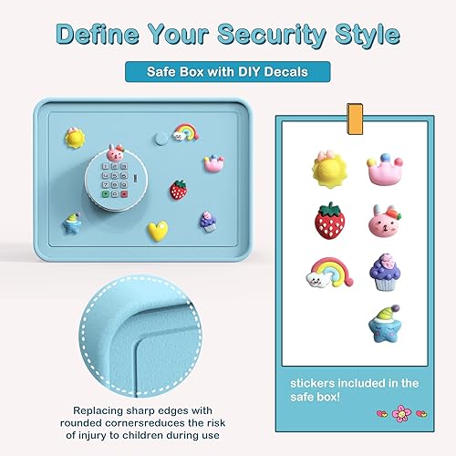 Miniatura 3 de GoldenKey Blue Macaron - Caja de seguridad pequeña para niños, 7 x 9.4 x 6.3 pulgadas, con ranura para monedas y billetes, teclado y cerradura de