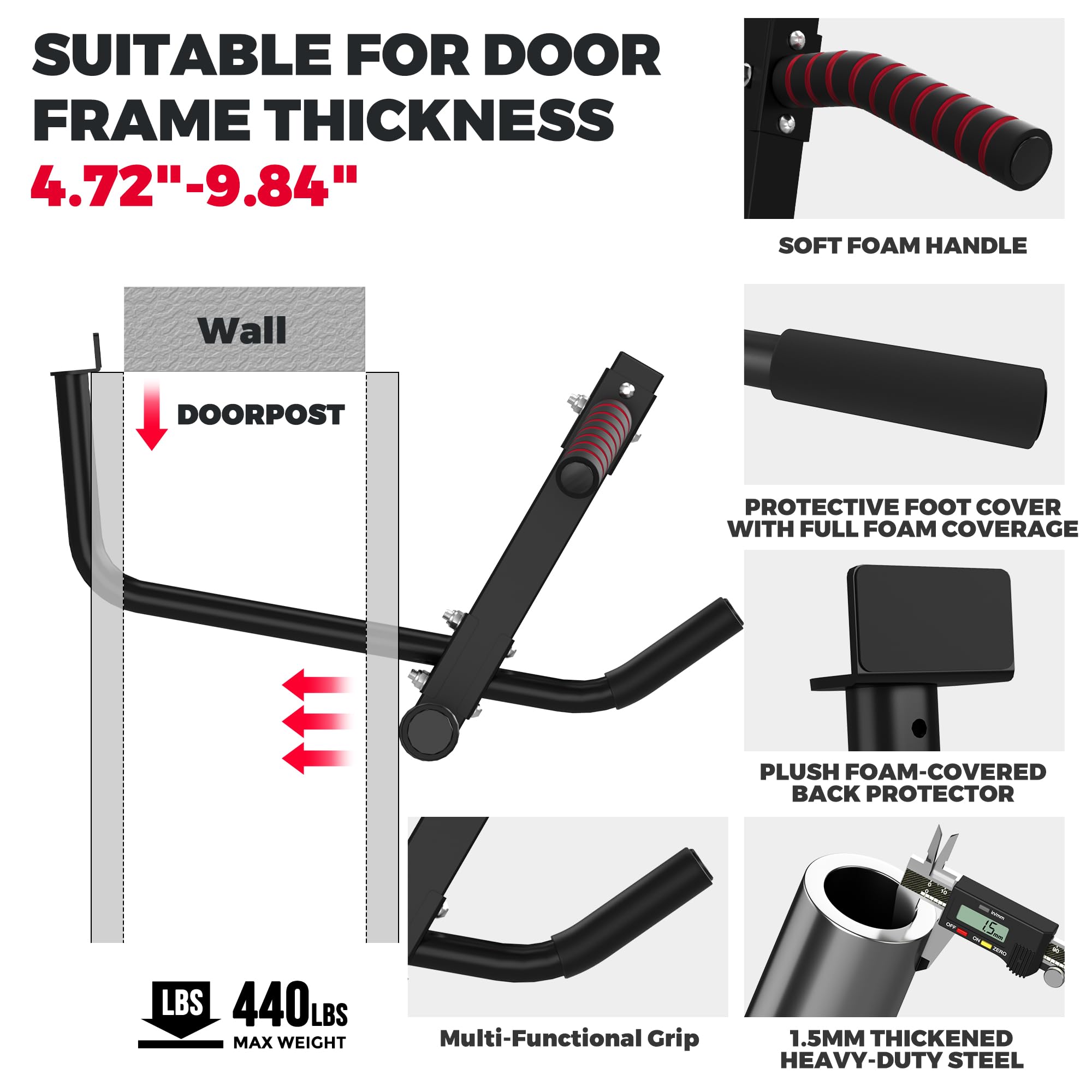 ONETWOFIT Barra de dominadas para marcos de puerta pull up bar