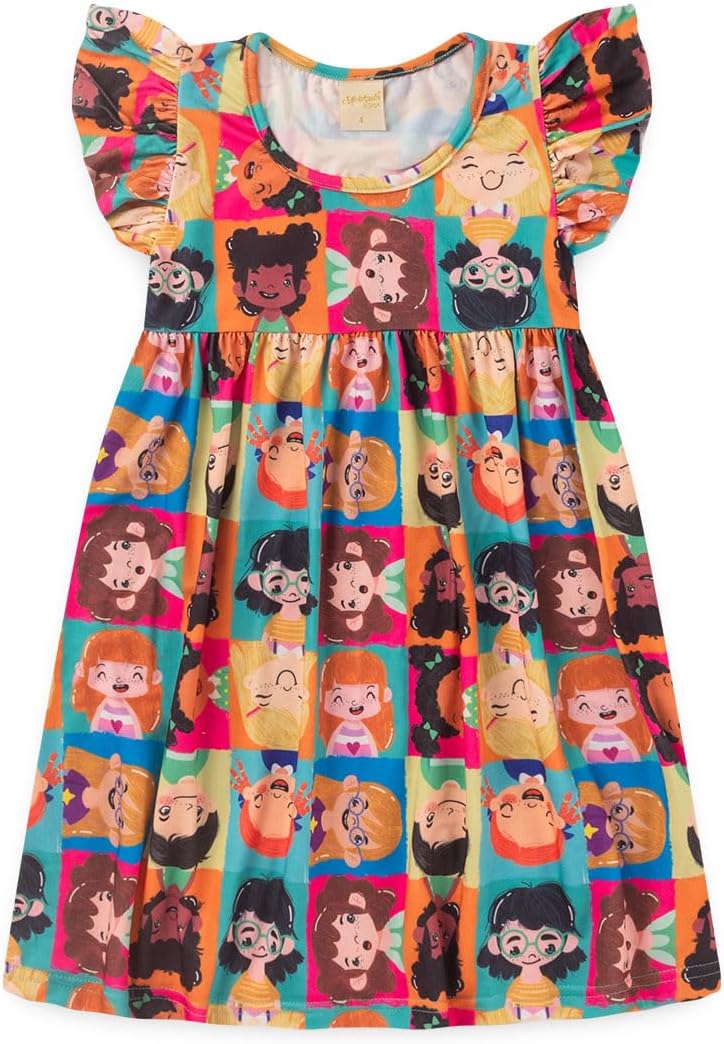 Vestido Infantil Menina verde Com Manga Babado Rostinhos Felizes