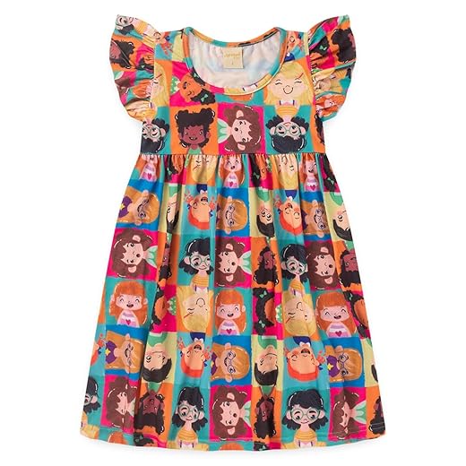 Vestido Infantil Menina verde Com Manga Babado Rostinhos Felizes