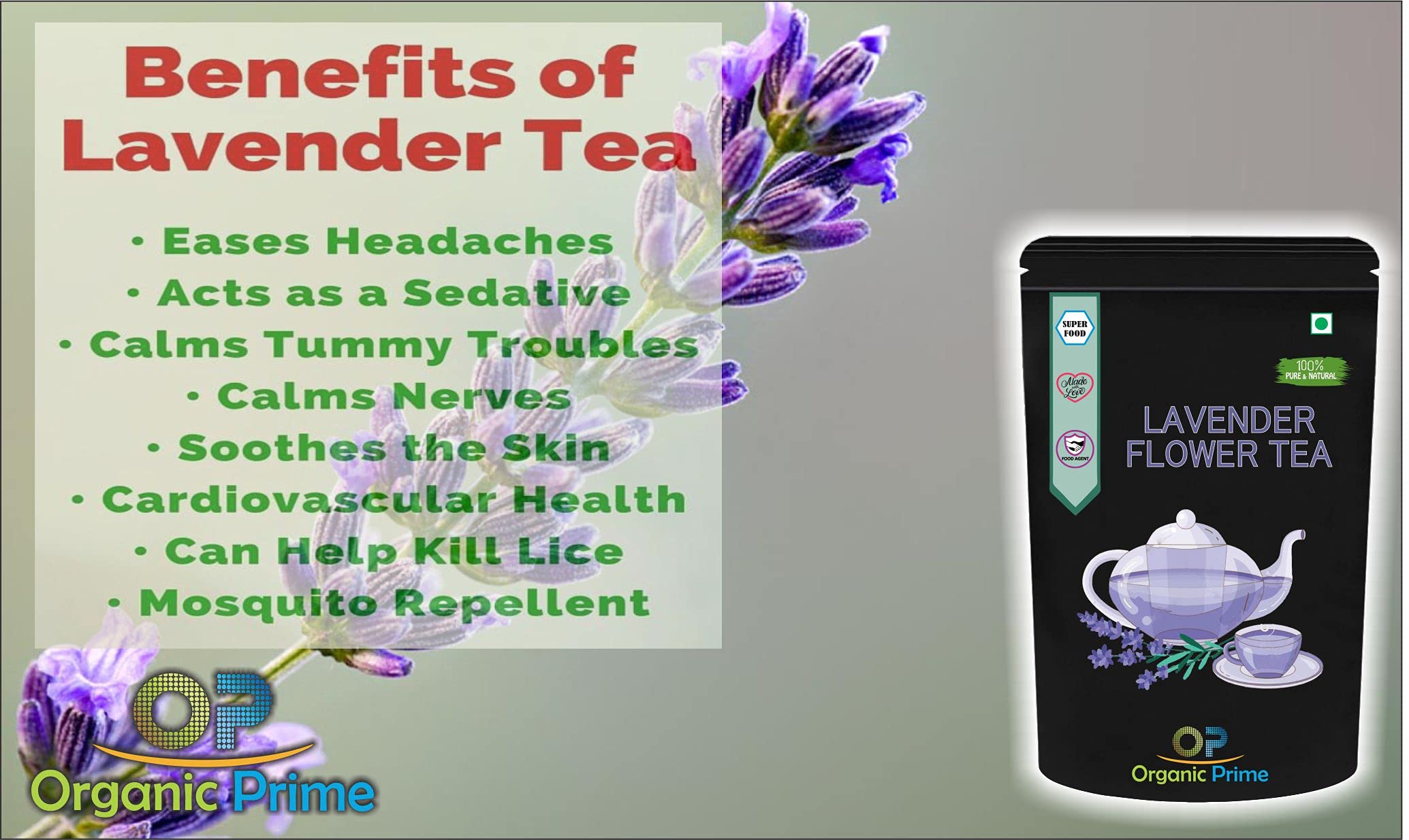 Organic Prime Lavender Green Tea with Pure and Natural Lavender Petals - 100 GM by Organic Prime 4