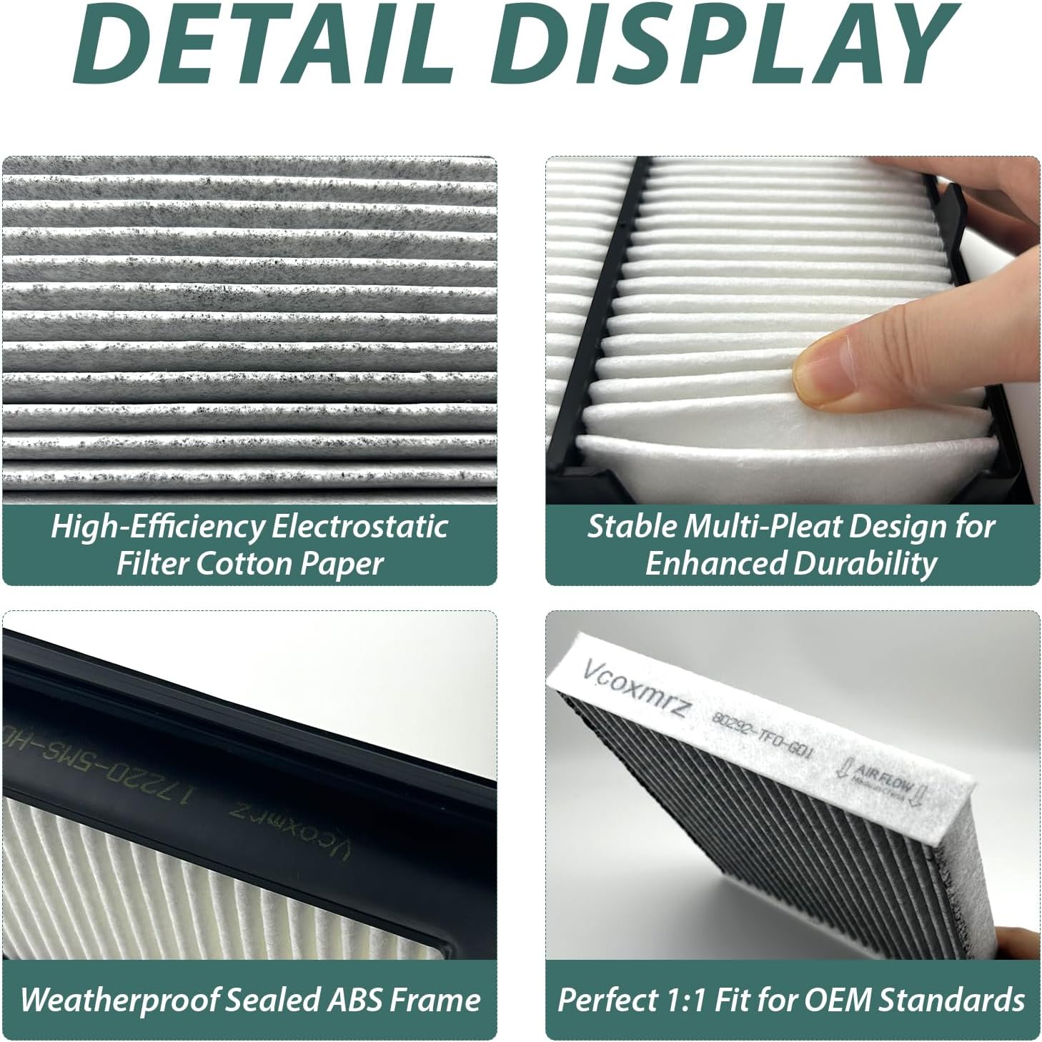 Engine & Cabin Air Filter Kit Compatible with Acura RDX 2019-2025 Replace# 17220-5MS-H00, CA12605, 80292-TF0-G01