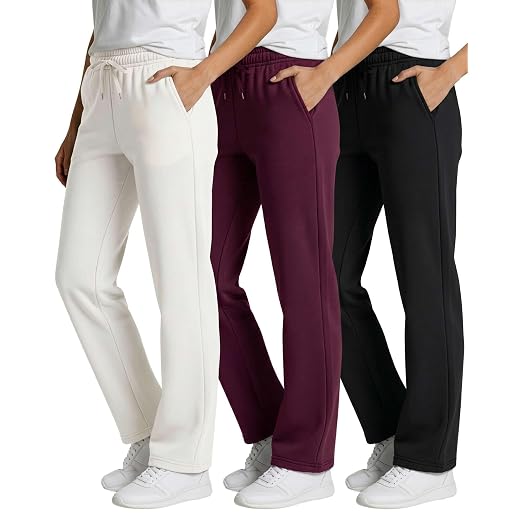 Real Essentials Pacote com 3: Calça de moletom feminina de lã com ajuste relaxado - casual Athleisure (disponível em Plus)